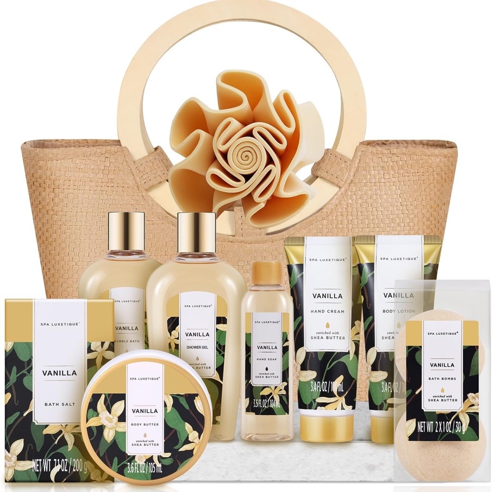 Cream and Tan Bath Soak & Bubbles Set with Elegant Design